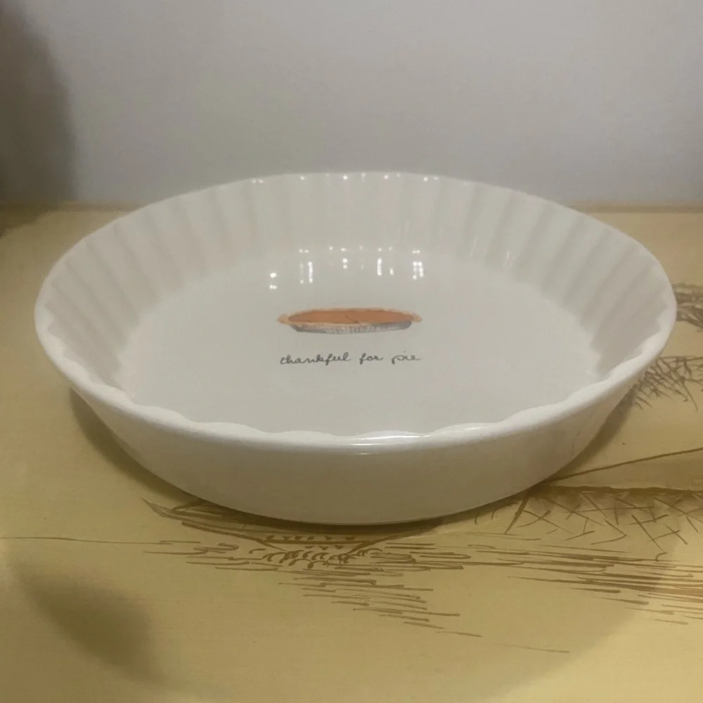 Rae Dunn Artisan Collection Pie Dish “thankful for pie” Ceramic 8.5” Circular